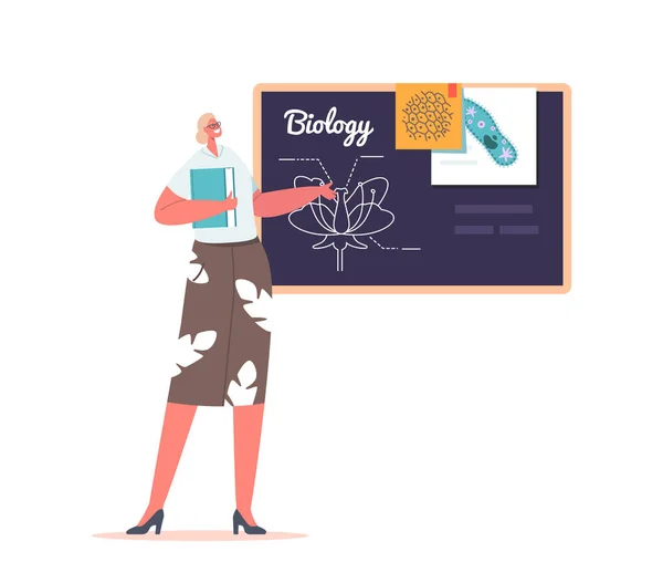Δάσκαλος Textbook Stand Blackboard Διδάξτε Βιολογία Μάθημα Εκπαίδευση Concept Νεαρή — Διανυσματικό Αρχείο
