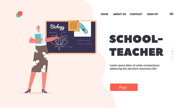 Plantilla Landing Page Del Profesor Escuela Profesor Con Textbook Stand — Vector de stock