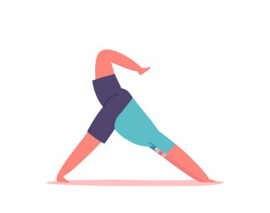 Yaşlı adam Yoga Asana 'da Yükseltilmiş Bacaklı, Sağlıklı Yaşam Tarzı, Rahatlama. Yaşlı Erkek Karakter Dengesi ve Esneklik Duruşu Beyaz Arkaplan 'da tecrit edildi. Çizgi film İnsanları Vektör İllüstrasyonu