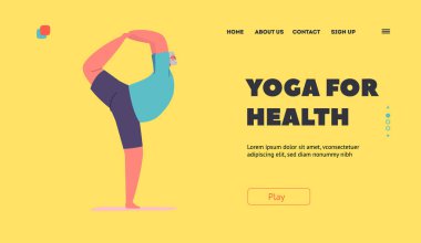 Kıdemli Adam Vücut İniş Sayfa Şablonu. Yaşlı Erkek Karakter dansçısı Yoga Asana. Büyükbaba Fitness Egzersizleri ve Sağlıklı Yaşam Tarzı. Çizgi film İnsanları Vektör İllüstrasyonu