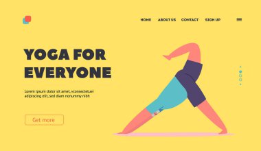 Herkes İniş Sayfası Şablonu için Yoga. Yaşlı adam Asana 'da Yükseltilmiş Bacaklı, Sağlıklı Yaşam Tarzı ile, Rahatla. Yaşlı Erkek Karakter Dengesi ve Esneklik Duruşu. Çizgi film İnsanları Vektör İllüstrasyonu