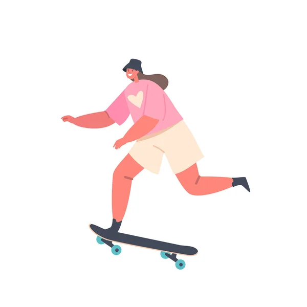 Skateboarding Hobby Young Girl Character Perform Stunts Skateboard Rollerdrome Stylish — Vettoriale Stock