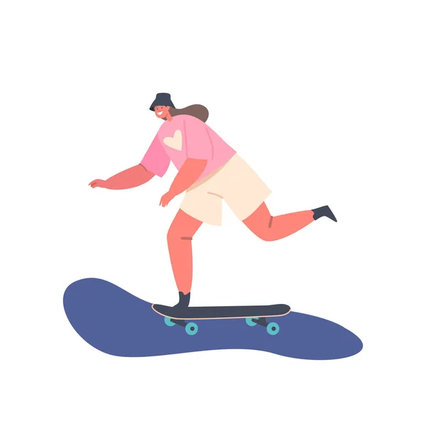 Little Girl Skating Jumping Skateboard Park Child Skateboarding Hobby Kid — Vettoriale Stock