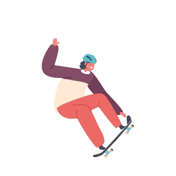 Teen Boy Skateboarding Activity Isolated Child Skating Longboard Jump Making — Vettoriale Stock