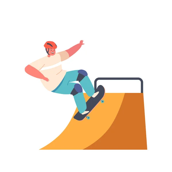 Young Modern Boy Jumping Skateboard Quarter Pipe Ramp Skateboarder Teen — Vettoriale Stock