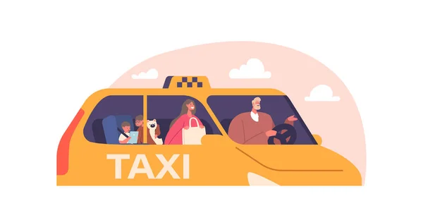 Rodinné Znaky Matka Děti Pomocí Taxi Automobile Service Řidič Žena — Stockový vektor