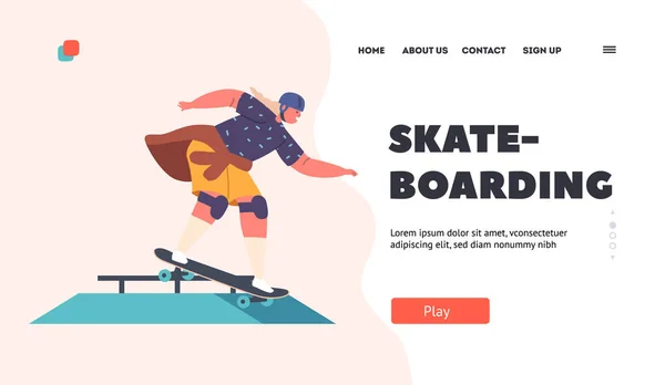 Modelo Página Desembarque Skate Girl Rolling Skate Jump Barrier Kid — Vetor de Stock
