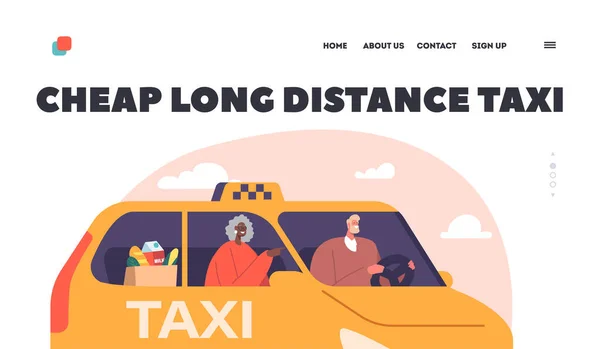 Φτηνές Υπεραστική Ταξί Προσγείωση Πρότυπο Σελίδας Old Lady Γιαγιά Τσάντα — Διανυσματικό Αρχείο