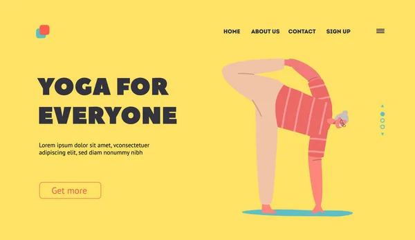 Yoga Everyone Landing Page Template Grandmother Doing Gymnastics Elderly Female — Stock vektor