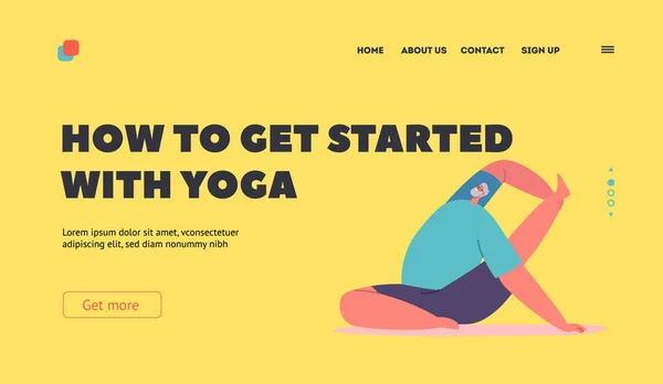 Начать Работу Yoga Landing Page Template Пожилой Мужчина Сидящий Полу — стоковый вектор