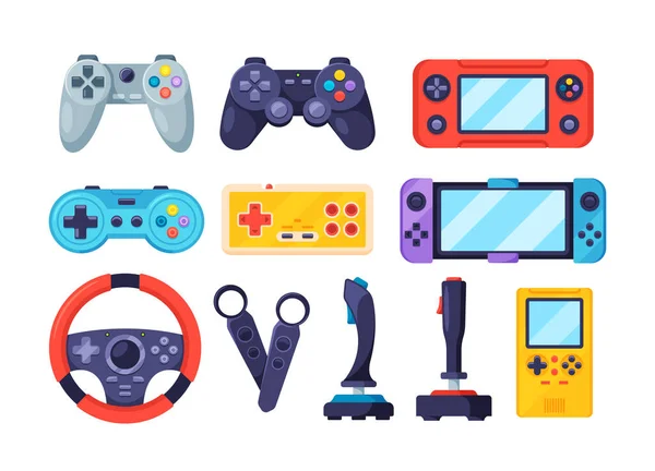 Παιχνίδια Joysticks Και Gamepads Για Ψυχαγωγία Και Βιντεοπαιχνίδια Τιμόνι Gaming — Διανυσματικό Αρχείο