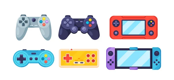 Set Colorful Gamepads Gamer Consoles Controllers Videogame Modern Gadgets Different — Stockový vektor
