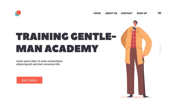 Training Gentleman Academy Landing Page Template Elegant Confident Man Nineteenth — ストックベクタ