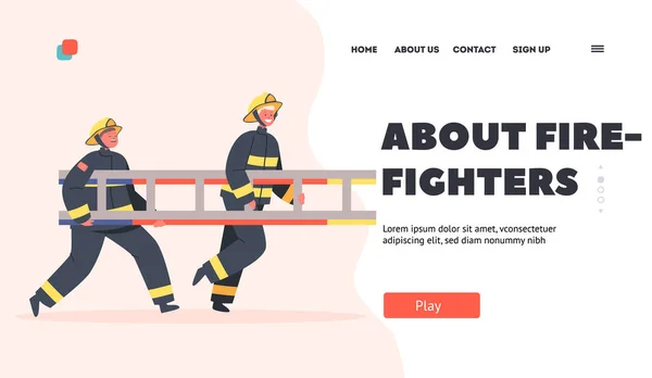 Firefighter Children Landing Page Template Kids Play Fireman Extreme Profession — 图库矢量图片