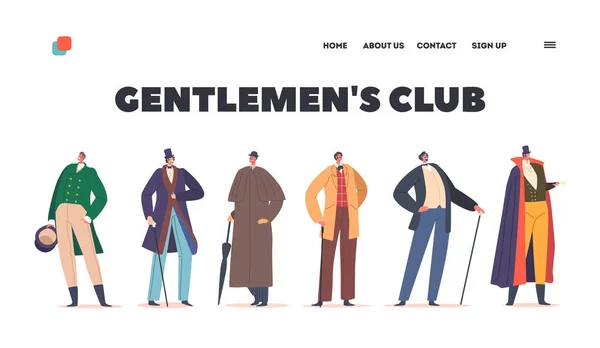 Gentlemen Club Landing Page Template 19Th Century Men Fashion Male — Stockvektor