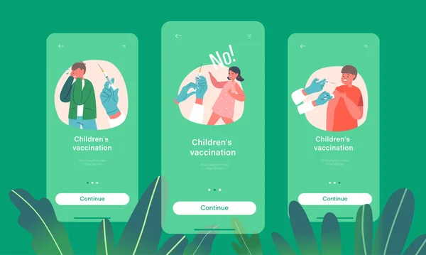 Children Vaccination Mobile App Page Onboard Screen Template Little Kids — Vector de stock