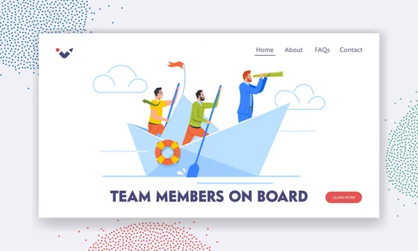 Team Members Board Landing Page Template Businessmen Team Floating Paper — 图库矢量图片