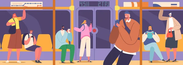 Passengers Subway Metro Underground Urban Public Transport Tourists Native Citizens — Vetor de Stock