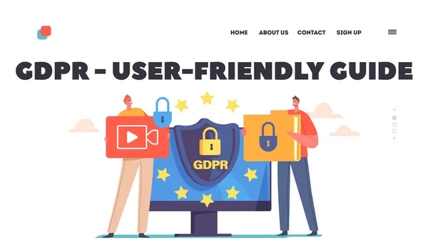 Gdpr User Friendly Guide Landing Page Template General Privacy Regulation — Stockový vektor