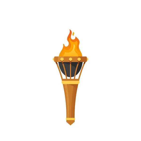 Cartoon Medieval Torch Burning Fire Game Asset Illumination Dungeon Castle — Stock Vector