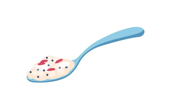 Oatmeal Porridge Yoghurt Spoon Isolated White Background Healthy Cereal Breakfast — Vector de stock