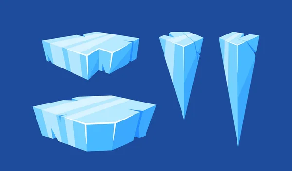 Set Ice Cubes Crystals Blue Frozen Blocks Stalactites Icicles Iceberg — 图库矢量图片