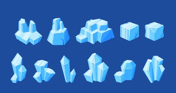 Set Frozen Ice Berg Pieces Design Elements Floe Blocks Floating — стоковый вектор