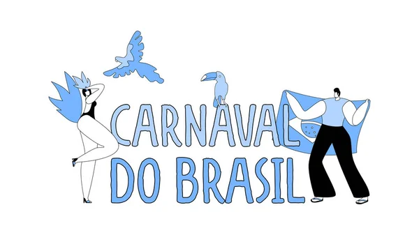Brazil Carnival Banner Young Man National Flag Girl Feathered Dress — ストックベクタ