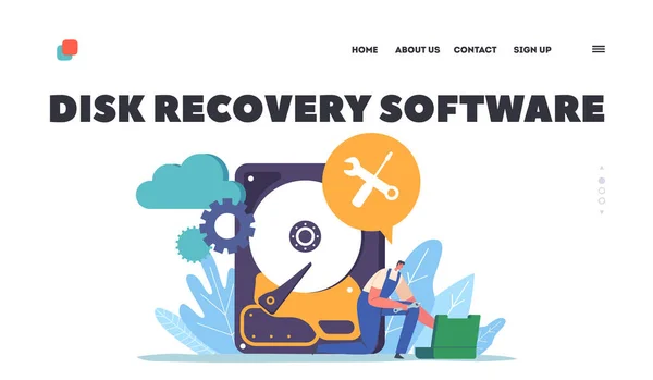 Disk Recovery Software Landing Page Template Backup Data Protection Hardware — Vetor de Stock