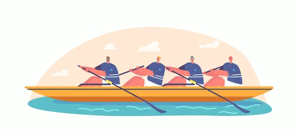 Four Athletes Swim Boat Concept Rowing Competition People Enjoy Active — Stockvector