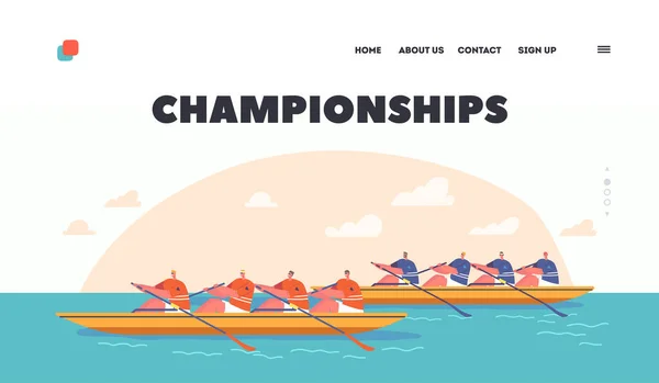 Championship Landing Page Template Rowing Competitions Sport Athletes Swim Canoe — Archivo Imágenes Vectoriales