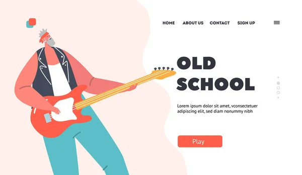 Senior Artist Man Amp Landing Page Template Elderly Rock Guitarist — Image vectorielle