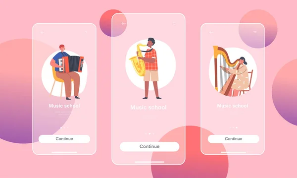 Music School Mobile App Page Onboard Screen Template Little Boys — Vetor de Stock