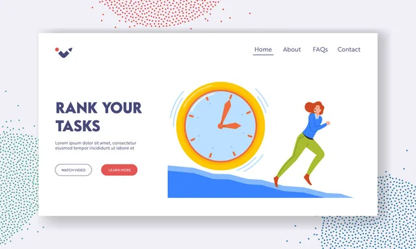 Working Process Organization Landing Page Template Anxious Business Woman Character —  Vetores de Stock