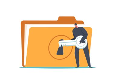 Siber Suçlar, Hacker Attack, Özel Veri Çalma. Maskeli Minik Bulgar Kişisel Bilgilerle Büyük Dizini Açtı. Hırsız ya da Dolandırıcılık Karakteri Hırsızlık Bilgileri. Çizgi film İnsanları Vektör İllüstrasyonu