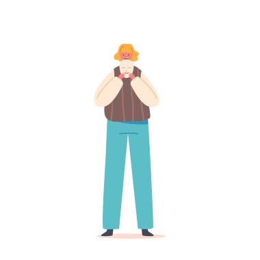 Hypocrisy, Dishonesty, Liar, Fake Emotions Concept. Depressed Anonymous Woman Hold Smiling Mask. Unhappy Female Character with Happy Mask. Bipolar Mental Disorder. Cartoon People Vector Illustration