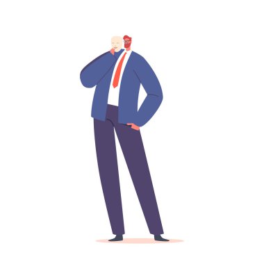 Mutsuz Erkek Karakter Gülümseyen Maskenin Arkasına Saklan. Sahtekar Sendromu, İkiyüzlülük, Sahtekarlık, Yalancı Kavramı. Depresyondaki adam başka biri gibi davranıyor. Çizgi film İnsanları Vektör İllüstrasyonu