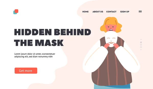 Hidden Mask Landing Page Template Dishonesty Liar Fake Emotions Concept — Stok Vektör