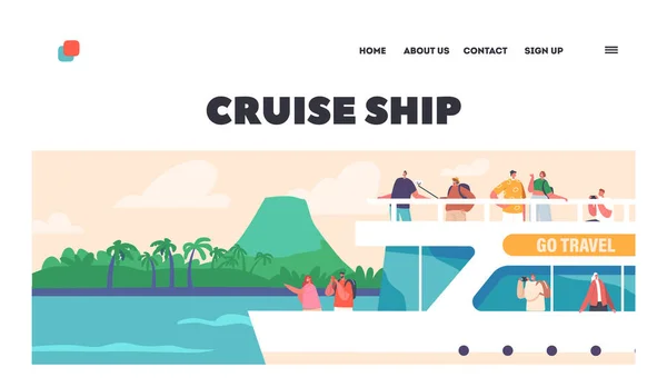 Cruise Ship Landing Page Template Tourists Traveling Liner Take Pictures — Vettoriale Stock