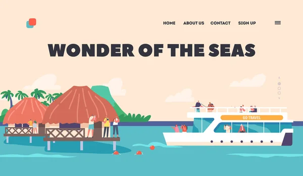 Tourists Character Voyage Cruise Liner Landing Page Template People Spend — Vettoriale Stock