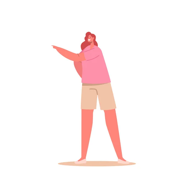 Stylish Woman Wearing Fashion Outfits Pink Shirt Beige Shorts Gesturing - Stok Vektor
