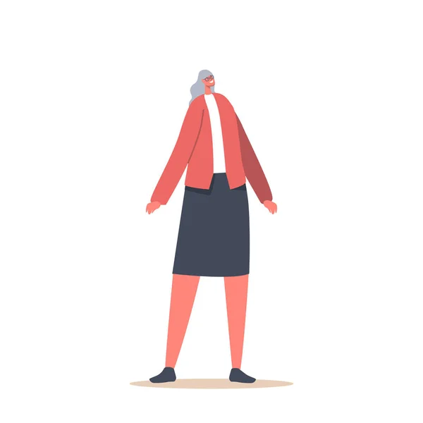 Single Senior Female Character Wear Knit Red Jacket Black Skirt — Stock vektor
