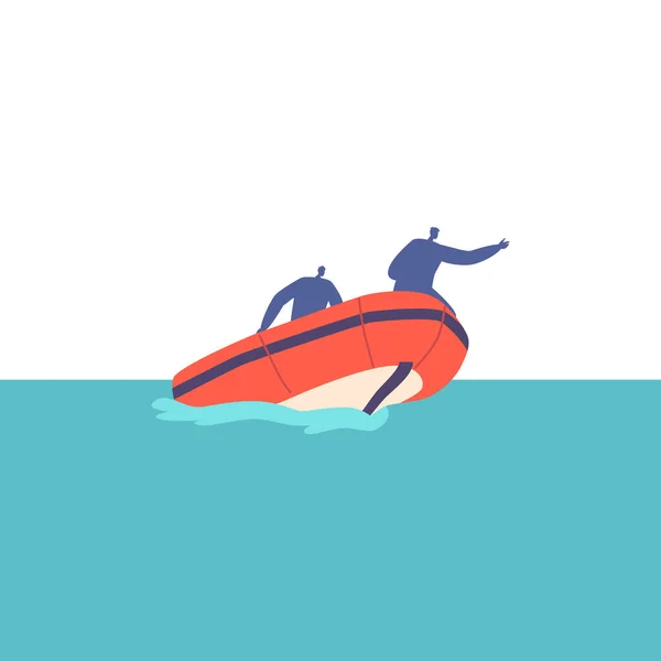 Rescuers Swim Boat Sea Guards Characters Searching People Shipwreck Accident — стоковый вектор