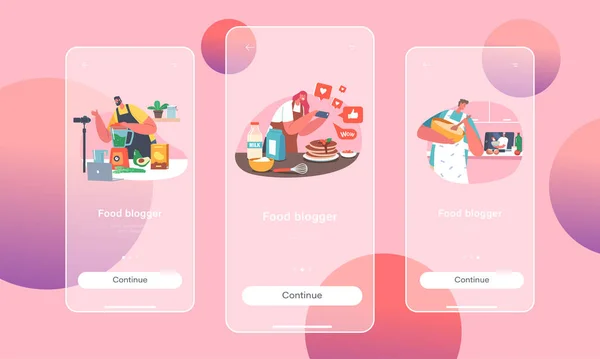 Food Blogger Mobile App Page Onboard Screen Template Characters Create — Archivo Imágenes Vectoriales