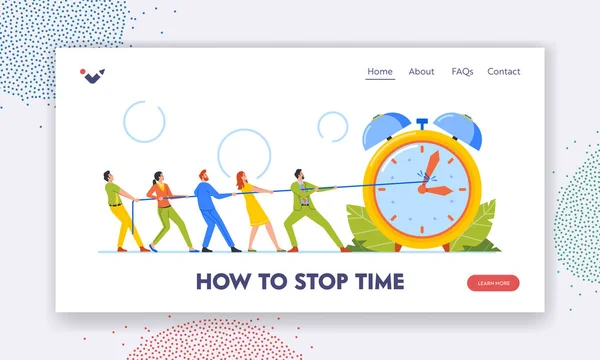 Deadline Time Management Landing Page Template Tiny Workers Pull Clock — 图库矢量图片