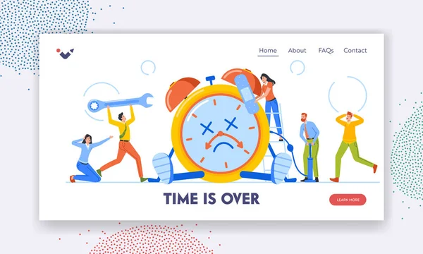 Time Landing Page Template Tiny Male Female Characters Trying Fix — Wektor stockowy