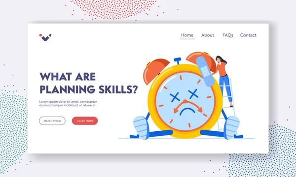 Time Landing Page Template Female Character Fixing Broken Alarm Clock — ストックベクタ