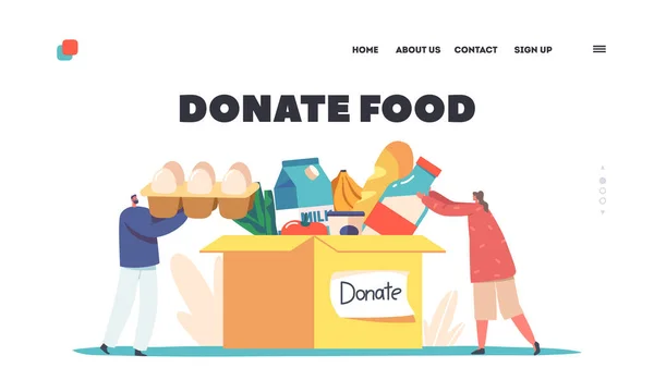 Donate Food Landing Page Template Support Social Care Volunteering Charity — Stok Vektör