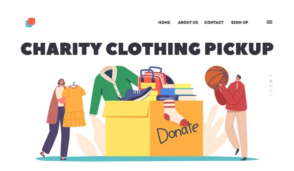 Charity Clothing Pickup Landing Page Template Donation Charity Concept Tiny — Vetor de Stock