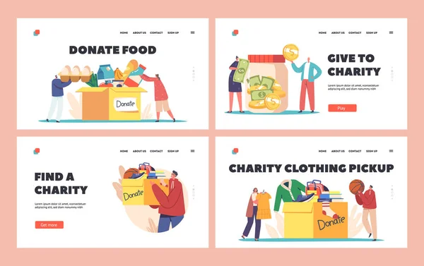 Social Care Volunteering Charity Landing Page Template Tiny Characters Filling — Stok Vektör